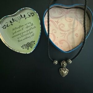 Brighton silver heart cord necklace with original tin